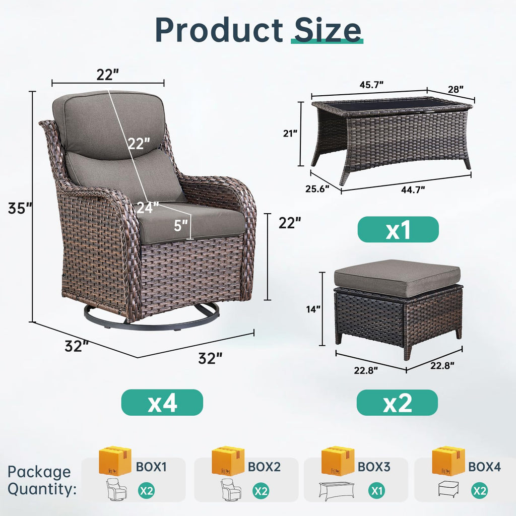 Swivel Patio Chairs Set of 2 with 5" Thick Cushion - Wicker Outdoor Swivel Rocker Patio Chairs, High Back Comfortable Outdoor Glider Chair for Balcony, Porch, Deck, Poolside - Brown/Beige