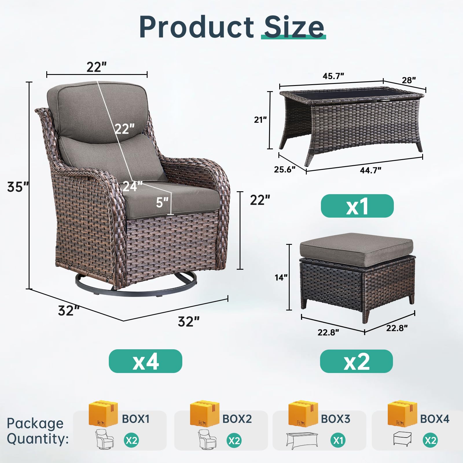 Swivel Patio Chairs Set of 2 with 5" Thick Cushion - Wicker Outdoor Swivel Rocker Patio Chairs, High Back Comfortable Outdoor Glider Chair for Balcony, Porch, Deck, Poolside - Brown/Beige