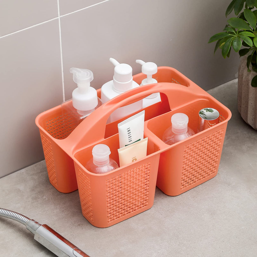 UUJOLY Plastic Portable Shower Caddy Basket Bucket, Cleaning Shower Basket with Handle Compartments Storage Basket Organizer for Bathroom Kitchen College Dorm Sink, Beige