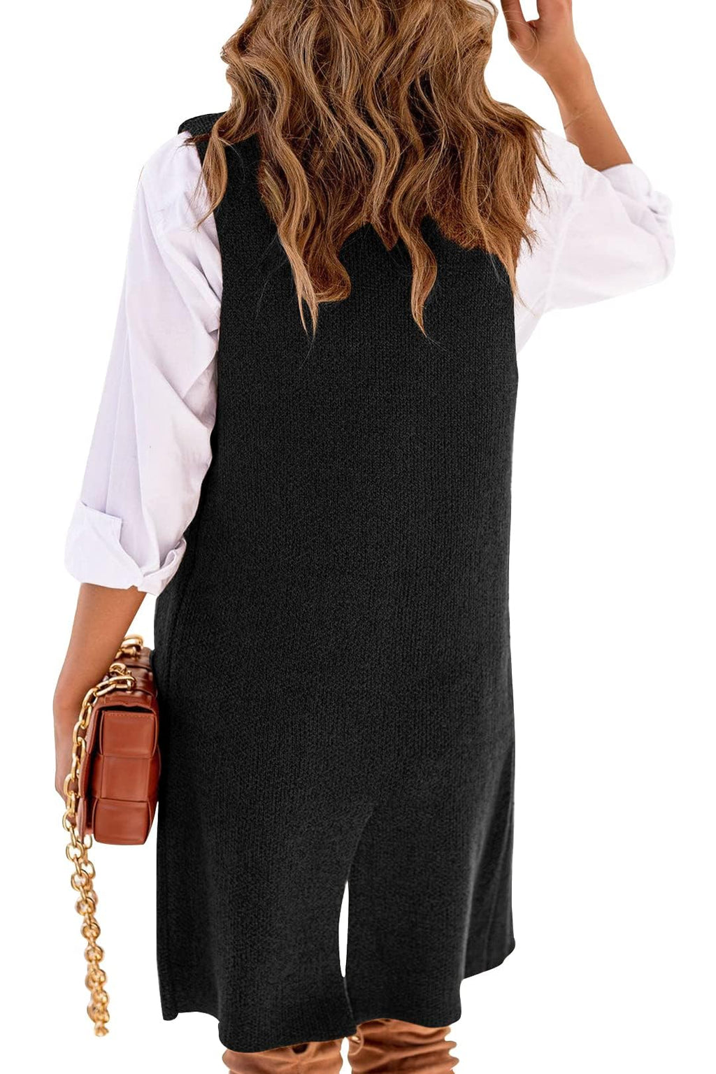 Danedvi Women Open Front Lapel Collar Cardigan Vest Button Down Long Sweaters Cardigan Solid Outerwear Coats