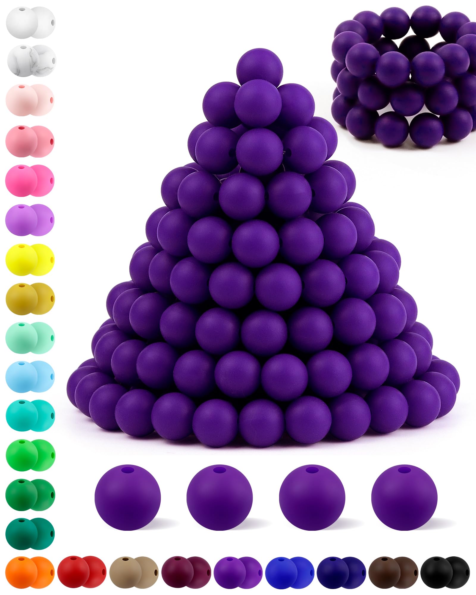 180PCS FIVEIZERO Silicone Beads – 30 Colors 12mm Round Rubber Beads Bulk for DIY Crafts, Keychain Accessories & Jewelry Making | Soft Silicone, Seamless Finish, Easy to String, Fade Resistant, Durable for Daily Use