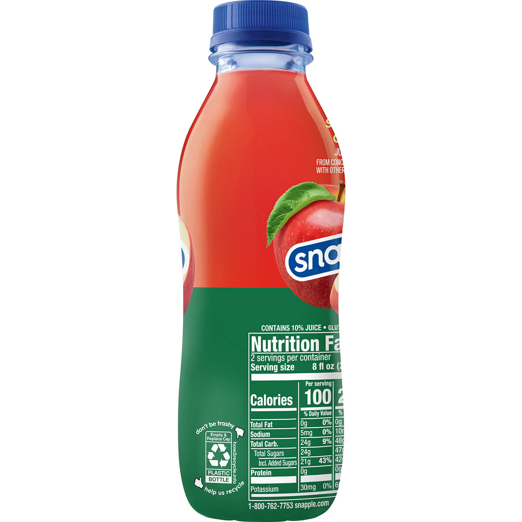 Snapple Apple Juice Drink, 16 fl oz recycled plastic bottle, 6 pack