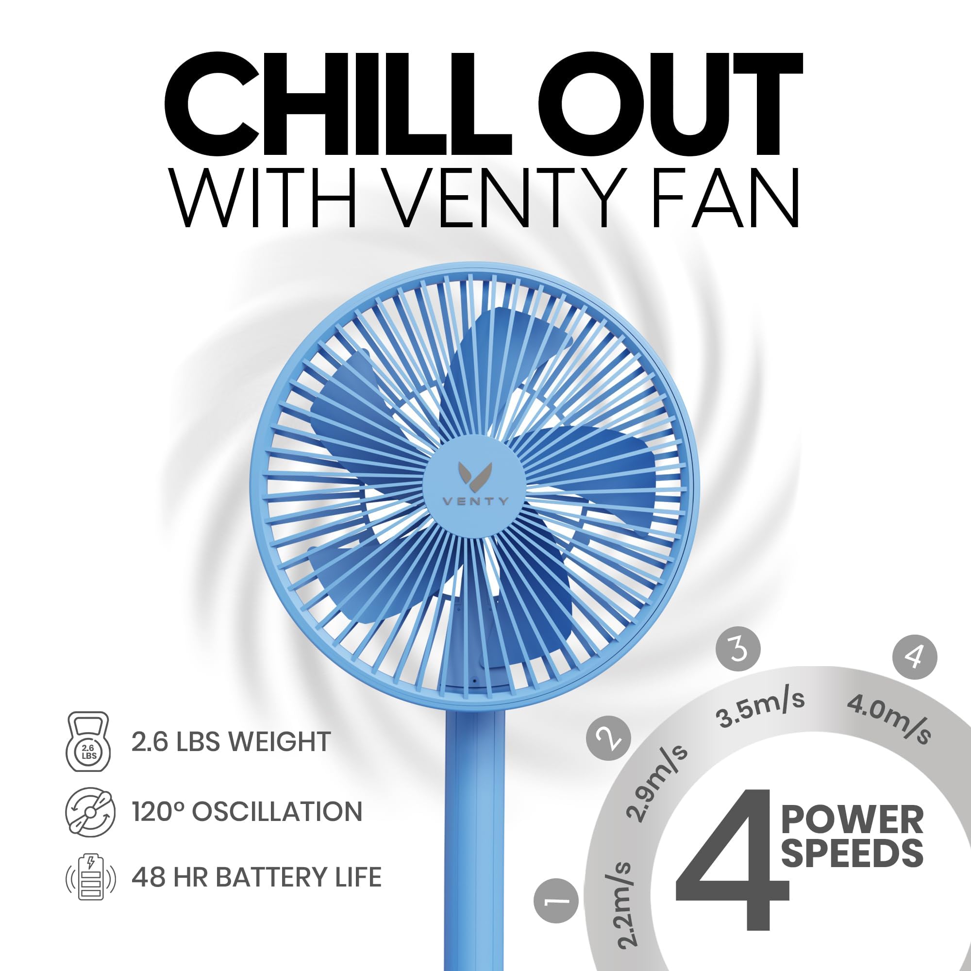 VENTY Portable Fan - Wireless Battery Operated Fan - 4 Speeds - LED Lighting - Carry Case & Remote Control - Cruise Travel - Outdoor Travel RV Power Bank With USB-C Port (Black with Case)