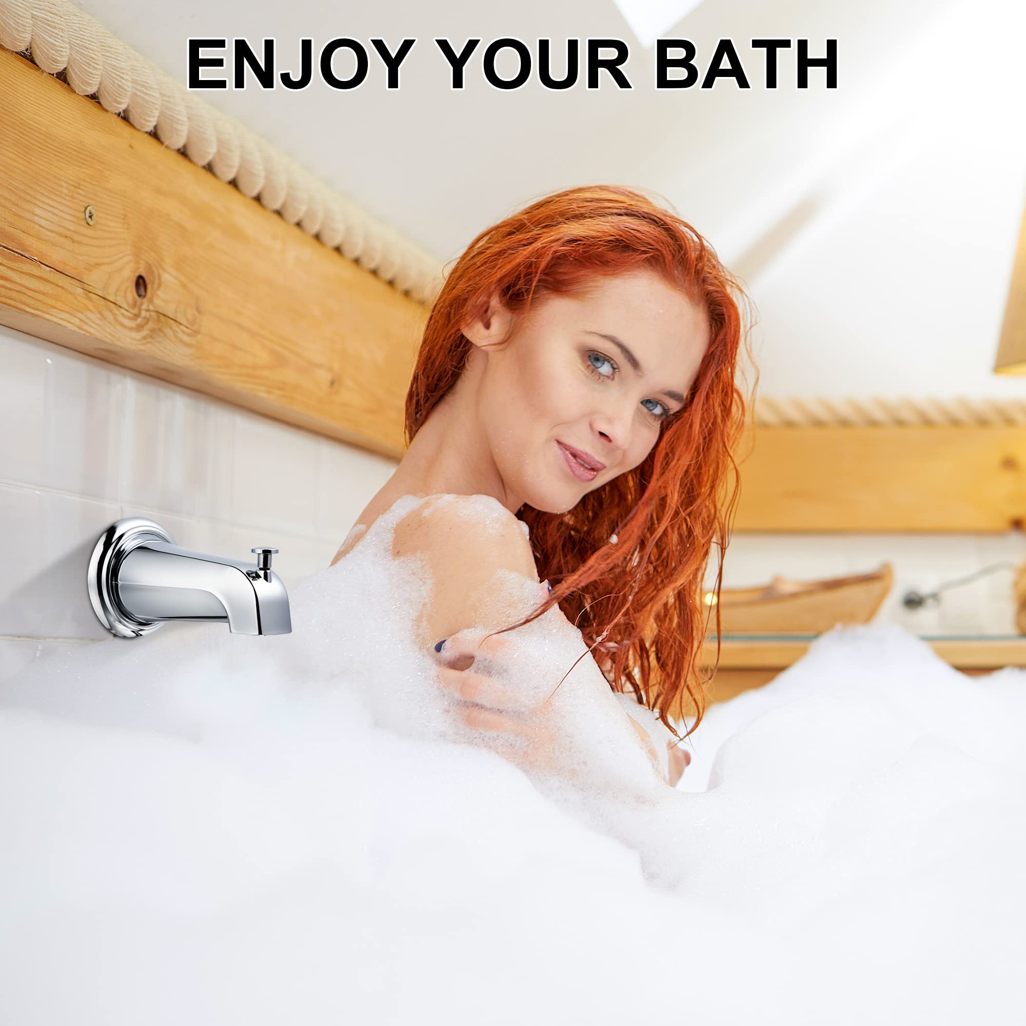 Enhon Slip on Tub Spout with Diverter, Compatible with American Standard 8888026.002 Tub Spout, Bathroom Bathtub Faucet, Fits 1/2 Copper Water Tube(5/8 Dia), 5/32 Hex Wrench(Brushed Nickel,1)
