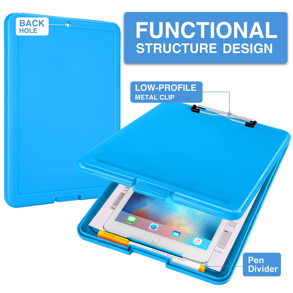 Sooez Clipboard with Storage, Plastic Storage Clipboards with Low Profile Clip, Nursing Clip Boards Foldable, Hanging Clipboard Case for Work, Teacher, Classroom Must Haves, Office School Supplies