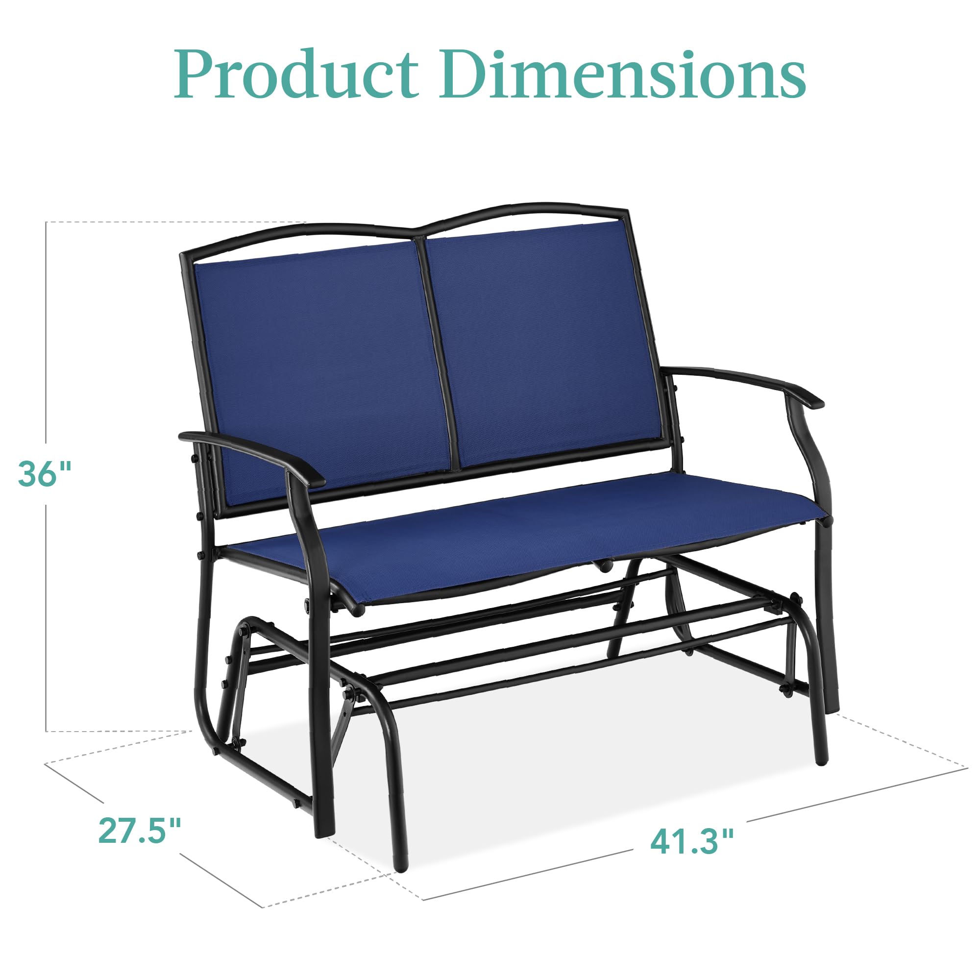 Best Choice Products 2-Person Outdoor Patio Swing Glider Steel Bench Loveseat Rocker for Deck, Porch w/Textilene Fabric, Steel Frame - Black