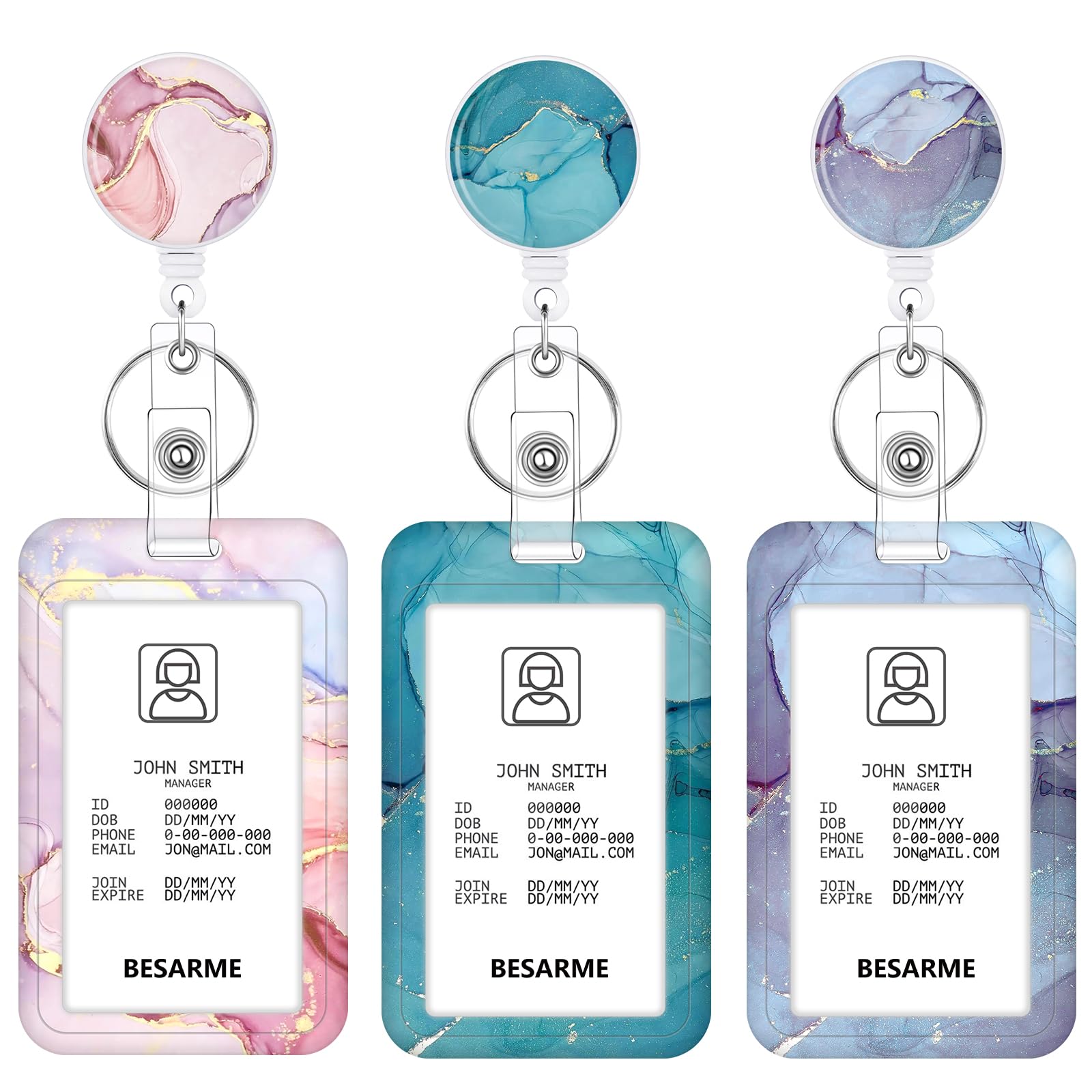 3 Set Badge Holder Retractable Reel Bloom ID Badge Holders with Clip Cute Name Badge Holders for Teacher Nurse Doctor Student Office Workers