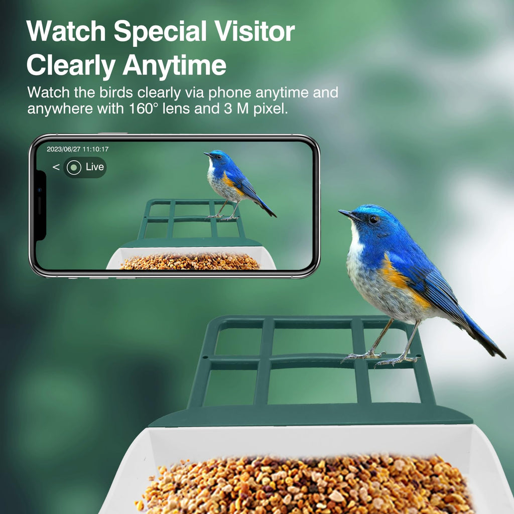 Smart Bird Feeder with Camera,AI Identify Species,Bird House with Solar Powered,Instant Arrival Alerts,2K Capture Video,Live View for Lover (Blackish Green)