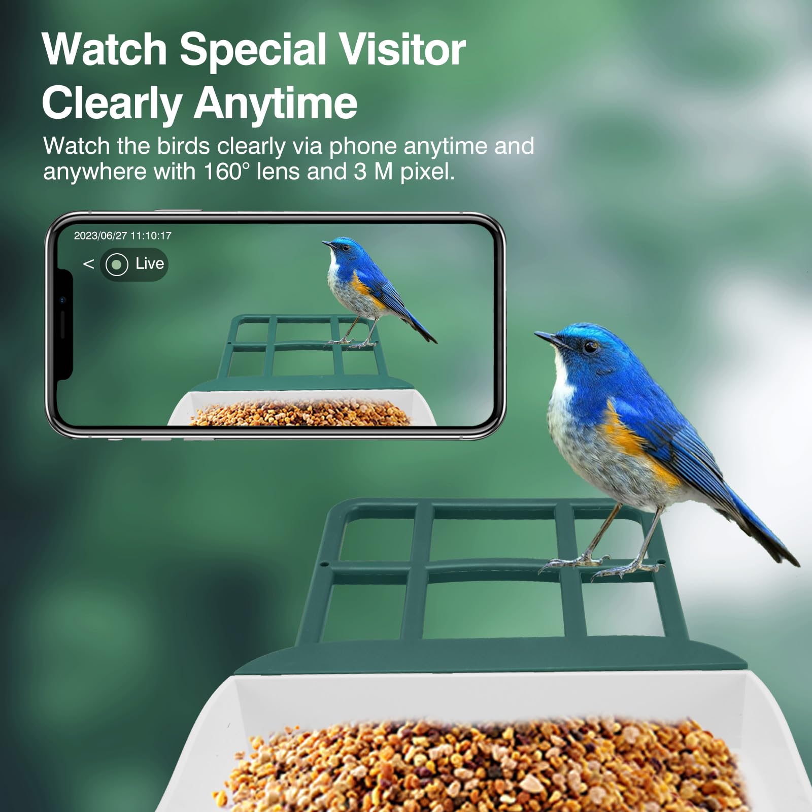 Smart Bird Feeder with Camera,AI Identify Species,Bird House with Solar Powered,Instant Arrival Alerts,2K Capture Video,Live View for Lover (Blackish Green)