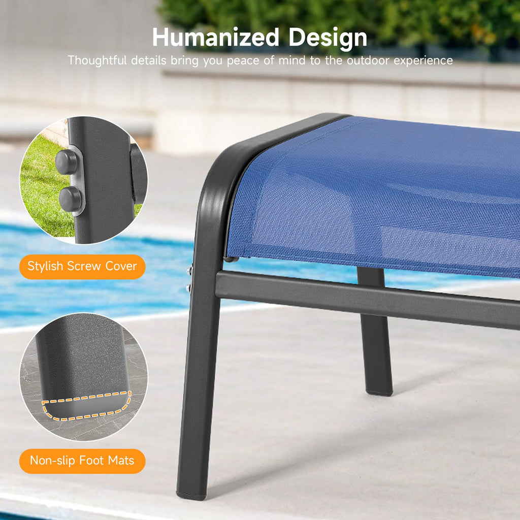 ONBRILL Outdoor Ottoman Set of 2, All Weather Outdoor Foot Stool with Supportive Textliene and Metal Frame, Stackable Oversized Outdoor Foot Rest for Furniture Patio Garden Pool, Beige