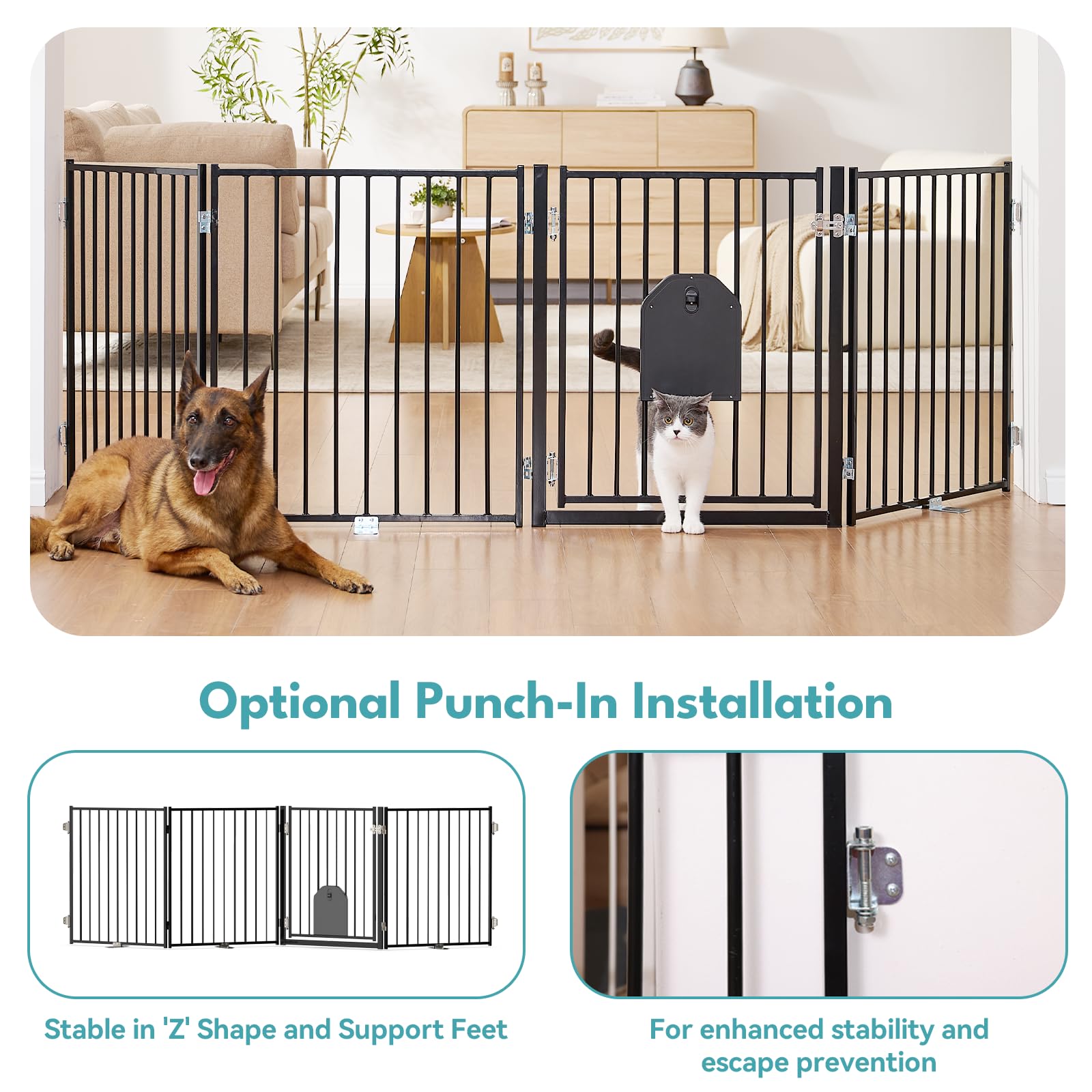 No Pawblems Free Standing Dog Gate, 30" Tall Foldable Dog Fence for Indoor, Up to 52 Inch Extra Wide Puppy Gate Extension for Stairs, Hallways, Doorways, Deck, Yard (White, 2 Panels)