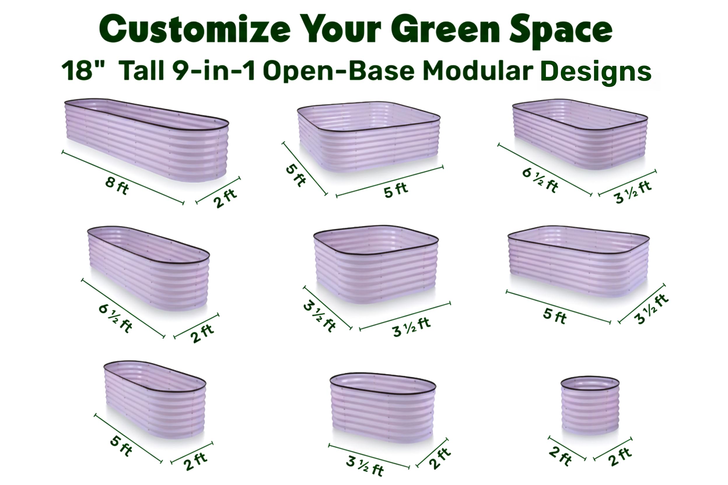 9-in-1 Galvanized Steel Raised Garden Bed // 8×2×1.5 ft Modular Planter for Gardening, Vegetables, Flowers // 18" Tall Metal Raised Garden Beds Outdoor (Dark Green) // Patented Design Planter Box