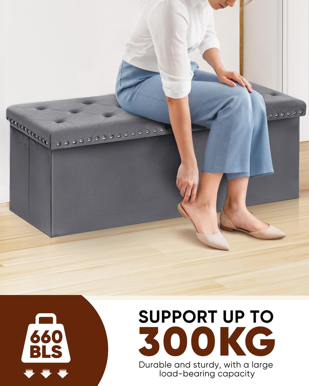 B FSOBEIIALEO Storage-Ottoman Cube-Folding Tufted - Ottomans with Storage, Coffee Table Top Cover, Storage Boxes Footrest Stool for Bedroom, Luxury Velvet Fabric 15.7 Inches Black