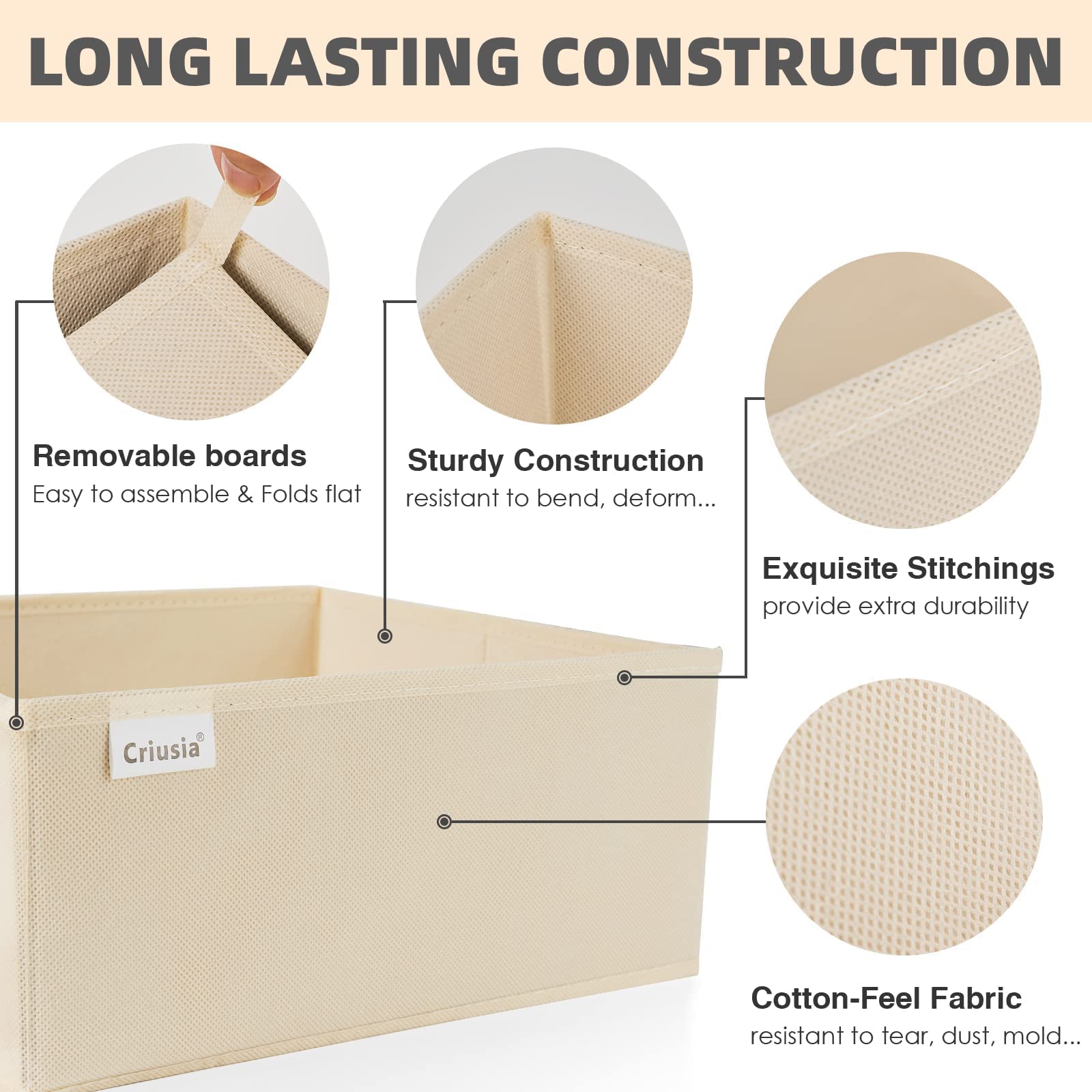 Criusia Drawer Organizer Clothes, 8 Pack Underwear Drawer Organizer, Foldable Cloth Storage Box Closet Organizers and Storage for Clothes, Socks, Scarves, Ties (Beige)