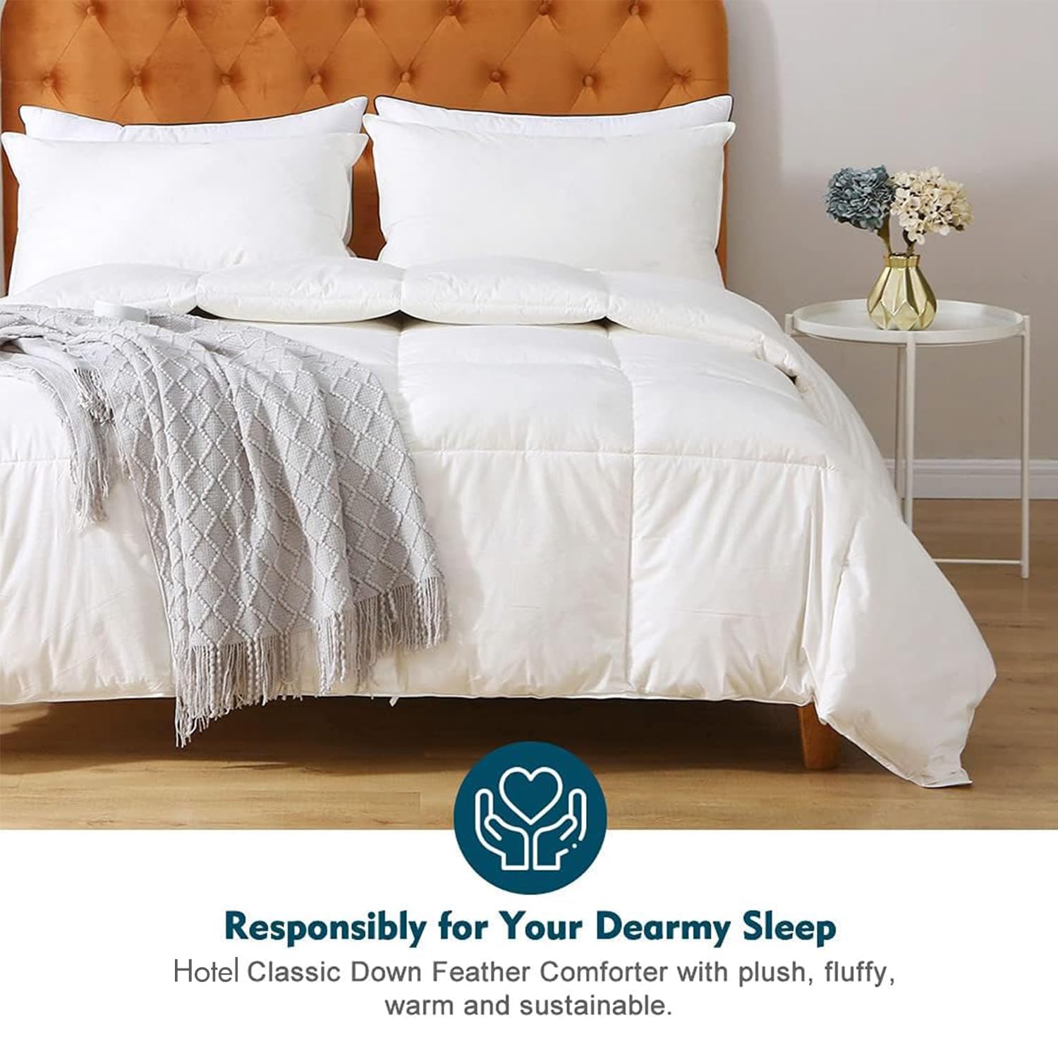 Gray Feathers Down Comforter Twin - 100% Organic Cotton, Medium Warm All Seasons Machine Washable Duvet Insert with Tabs (68x90, Mirage Grey)