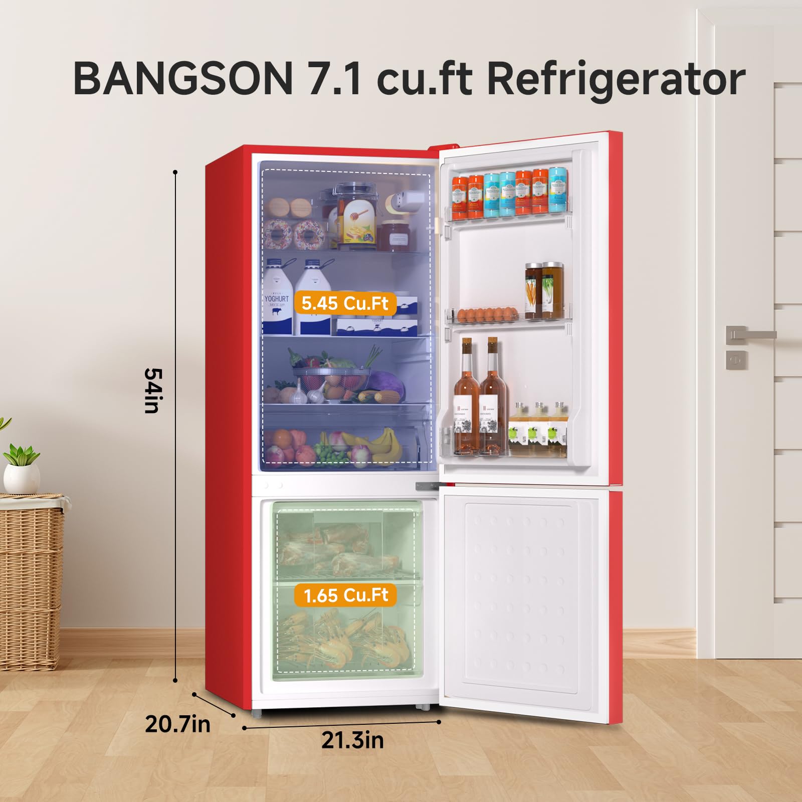 BANGSON 4.0 Cu.Ft Small Refrigerator with Freezer, Small Fridge with Bottom Freezer, for Apartment, Bedroom, Dorm, and Office, Double Door, Stainless Steel, Silver