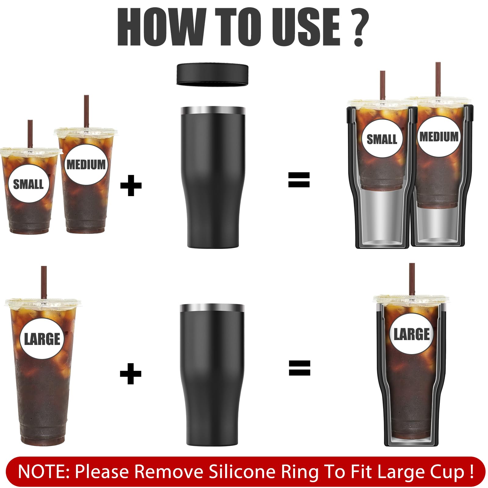 Universal Iced Coffee Sleeve - Upgraded Double Wall Reusable Stainless Steel Holder Sleeves Insulator for Cold Drinks Fits Starbucks Dunkin Donuts McDonalds Small Medium Large Cup (Aurora)