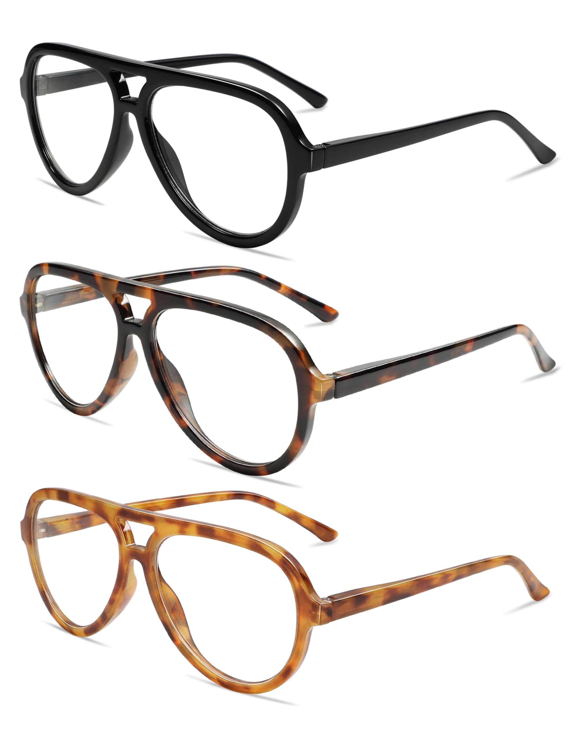 AMOMOMA 3 Pack Retro Oversized Aviator Reading Glasses for Women Men,Classic Large Reader Blue Light Computer Frame AM6111