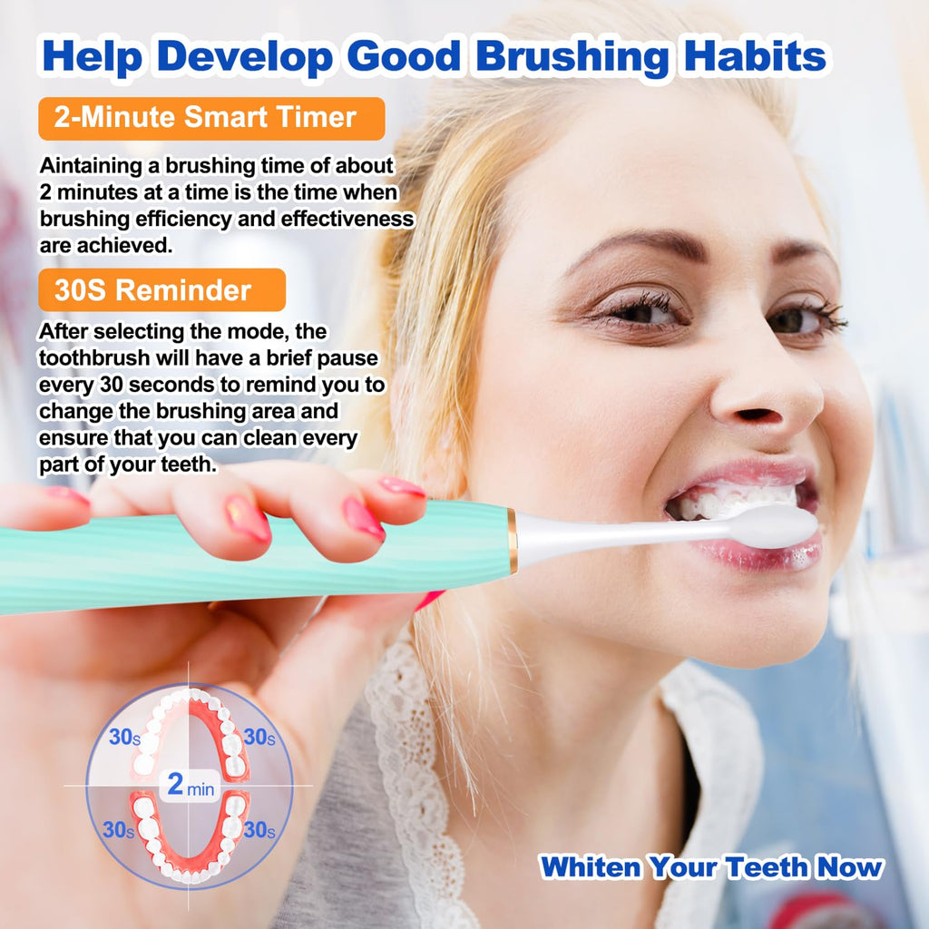 FXQQZZ Electric Toothbrush for Adults and Kids, with Tongue Scraper and Travel Case, 8 Brush Head, Smart Timer & 4 Modes Rechargeable Toothbrush, 42000 VPM Deep Clean, One Charge Last 90 Days - Black