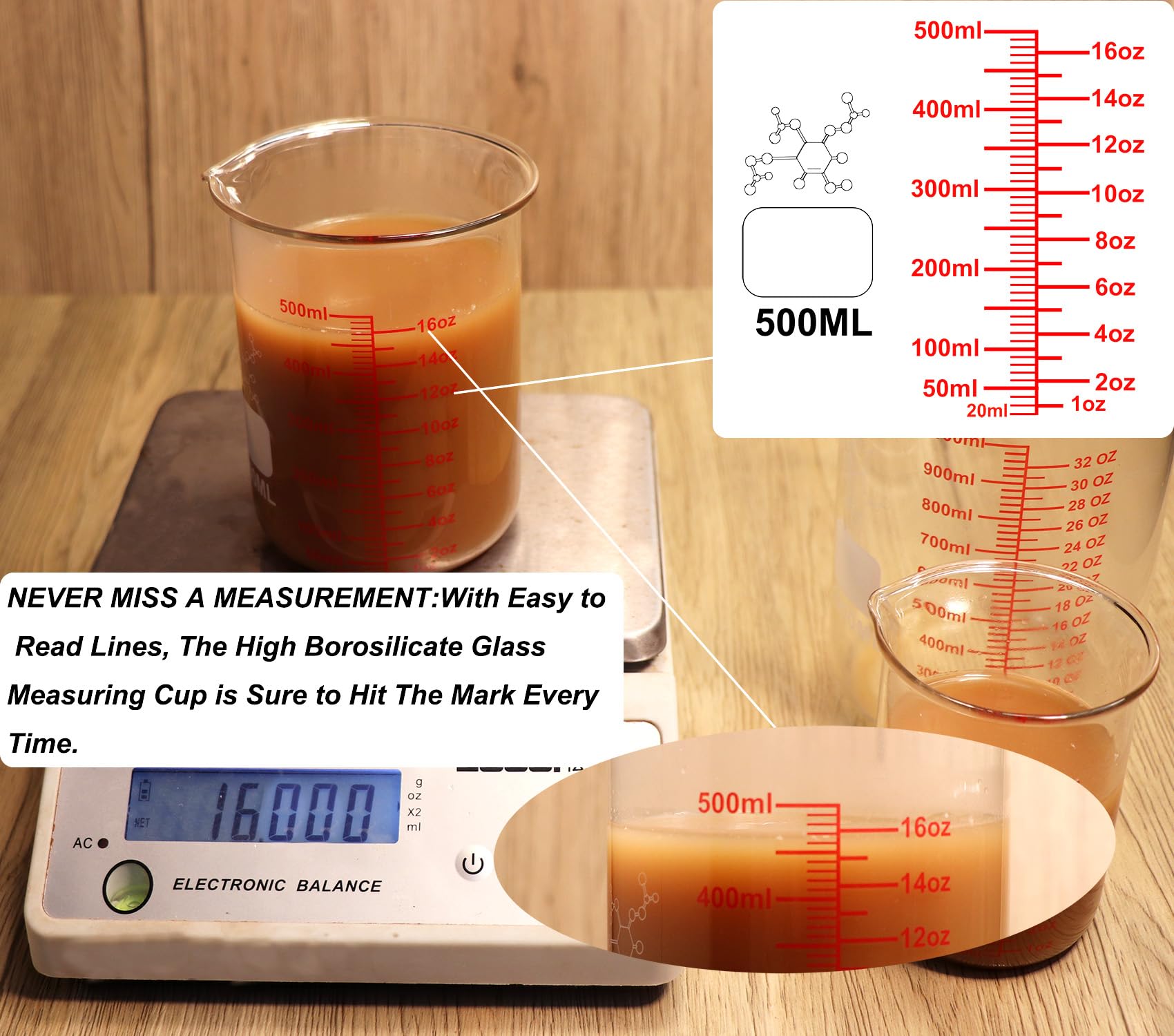 High Borosilicate Glass Measuring Cup-V-Shaped Spout，Glass Measuring Beaker for Kitchen or Restaurant, Easy to Read, 30 ML (1 Oz)-Pack of 2