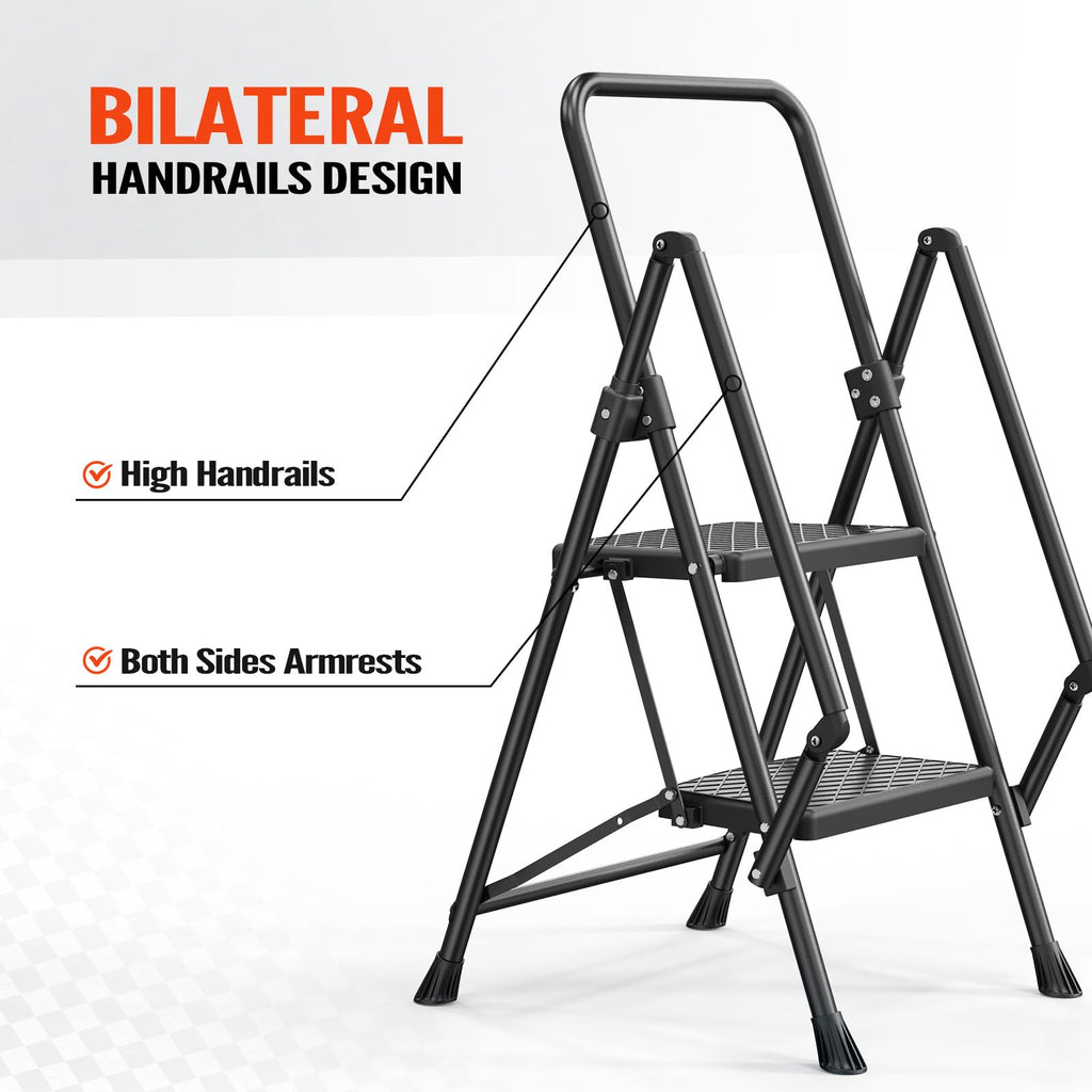 LUISLADDERS 3 Step Ladder with Handrails, Folding Step Stool with Widened Anti-Slip Pedal, 500lbs Lightweight Step Ladder 3 Step Folding, Multi-use for Home Kitchen Pantry Office, Black
