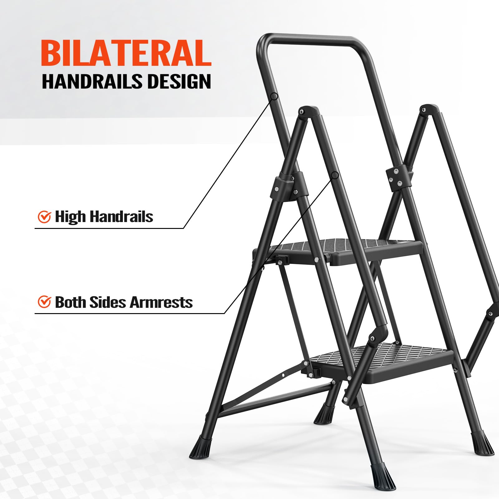 LUISLADDERS 3 Step Ladder with Handrails, Folding Step Stool with Widened Anti-Slip Pedal, 500lbs Lightweight Step Ladder 3 Step Folding, Multi-use for Home Kitchen Pantry Office, Black