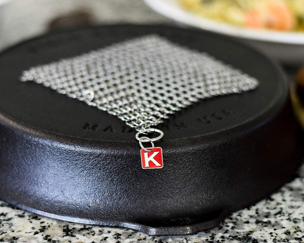 Knapp Made CM Scrubber 4" x 4" Small Ring Chainmail Cast Iron Scrubber, Premium Stainless Steel Mesh Cleaner for Pre-Seasoned Pans, Dutch Ovens, Grills and Skillets