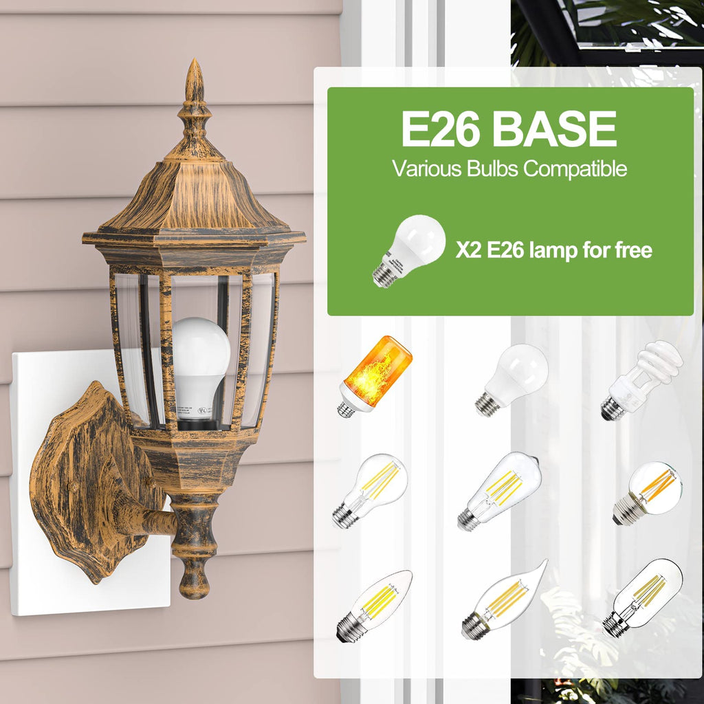EMART Dusk to Dawn Plastic Outdoor Wall Light Fixtures with Bulbs, Waterproof and Anti-Corrosion Porch Sconces, Exterior Lanterns Wall Mount Lamp for Outside, Garage, Front Door, Patio, 1 Pack, Black