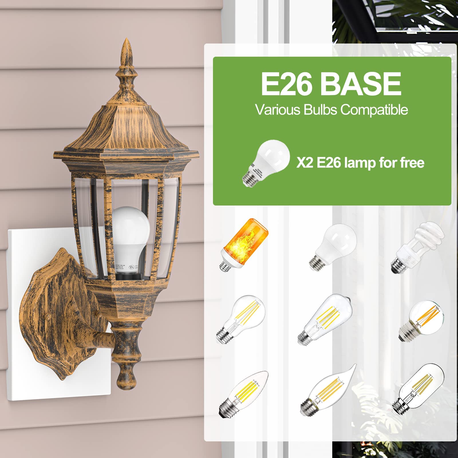 EMART Dusk to Dawn Plastic Outdoor Wall Light Fixtures with Bulbs, Waterproof and Anti-Corrosion Porch Sconces, Exterior Lanterns Wall Mount Lamp for Outside, Garage, Front Door, Patio, 1 Pack, Black