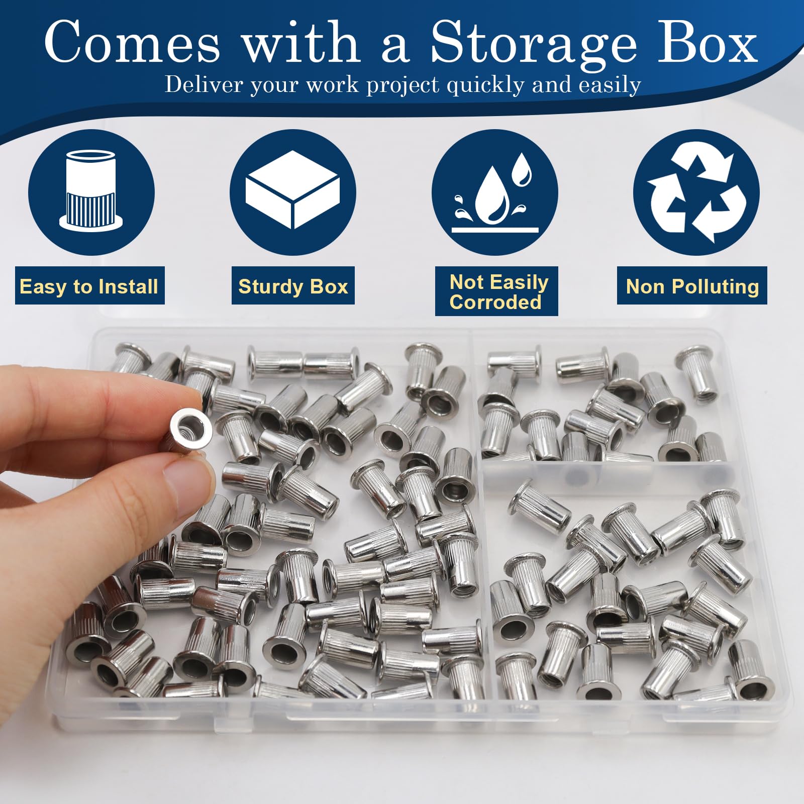 1/2''-13 UNC Rivet Nut, 10Pcs 304 Stainless Steel Flat Head Rivnut Threaded Insert Nutsert