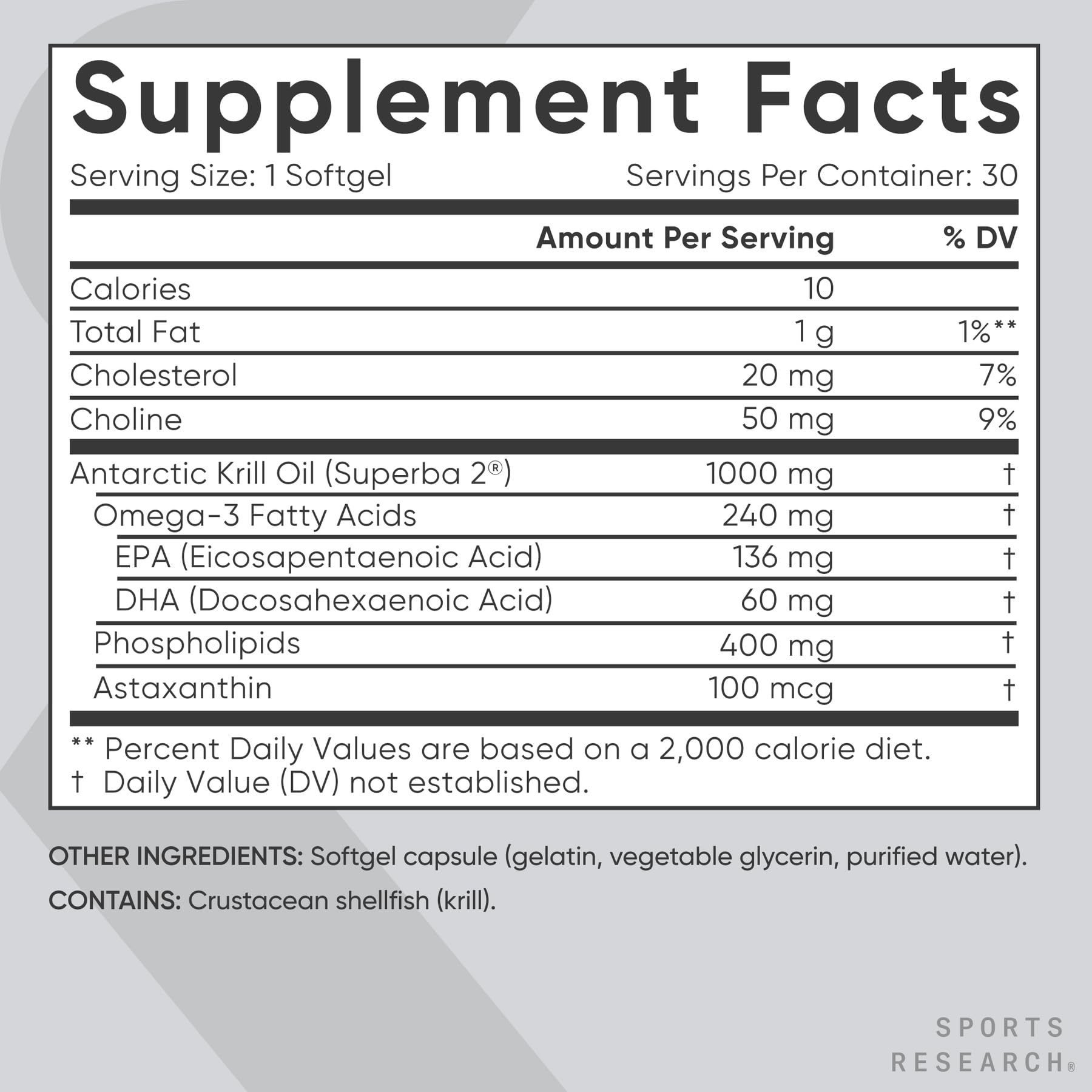 Sports Research Krill Oil Supplement with EPA & DHA Omega 3, Phospholipids & Astaxanthin from Antarctic Krill - Highest Concentration of Krill Oil for Men & Women - 1000mg, 30 Softgel Capsules