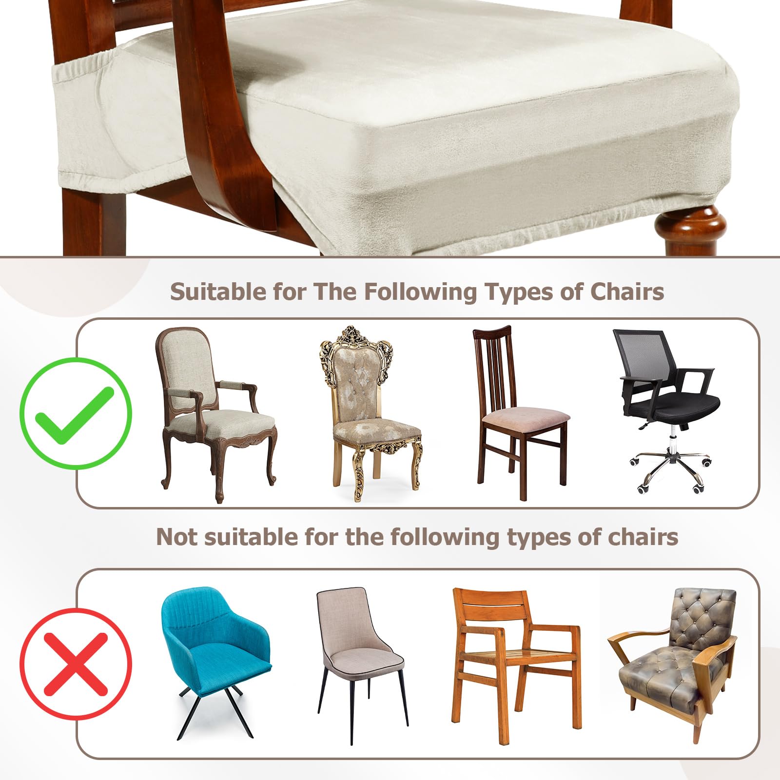 Havawish Large Dining Room Chair Seat Covers with Armrest Dining Chair Slip Covers Protectors(1 Pcs,Beige White)