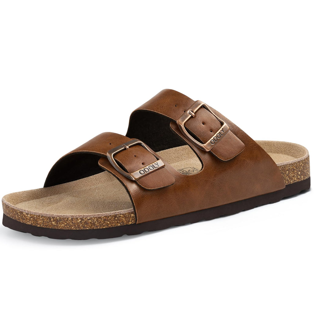 ODOLY Unisex Cork Footbed Slide Sandal, Arch Support Summer Outdoor Sandals with Adjustable Buckle for Women and Men