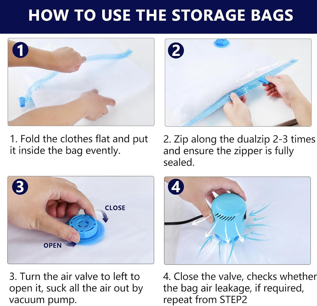 Vacuum Seal Bags for Clothing with Electric Pump, 10 Pack(5 Jumbo/5 Large Vacuum Storage Bags) Space bags vacuum Packing Bag for Travel Luggage Blankets Comforters Vaccine Sealed Storage Bag
