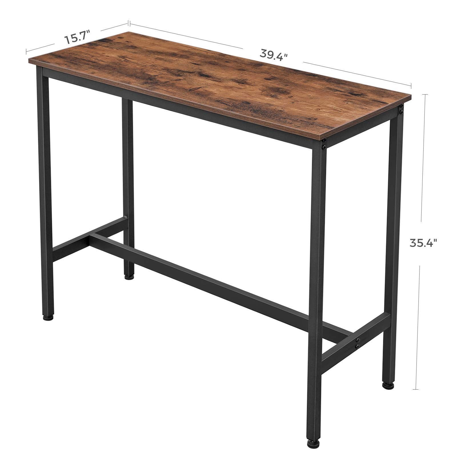 VASAGLE Bar Table, Kitchen Dining Table, High Top Pub Table, Bar Height Cocktail Table for Living Room Party, Sturdy Metal, 15.7 x 39.4 x 35.4 Inches for Narrow Spaces, Ebony Black and Ink Black