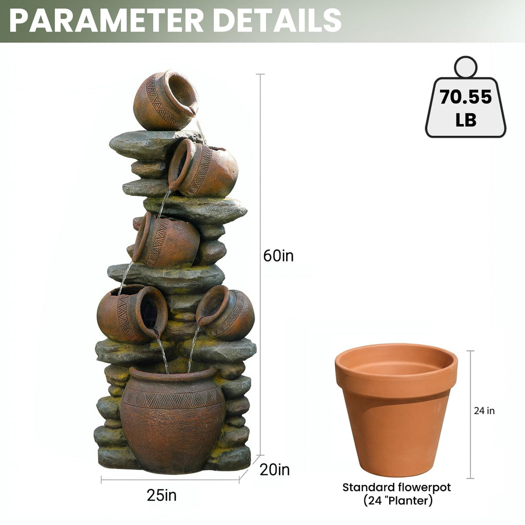 Bumilgar 2-Tier Bowl Water Fountain with LED Lights, 27.95" Tall Freestanding Outdoor & Indoor Garden Waterfall Fountain for Yard, Patio, Backyard, Floor Standing Home Decor
