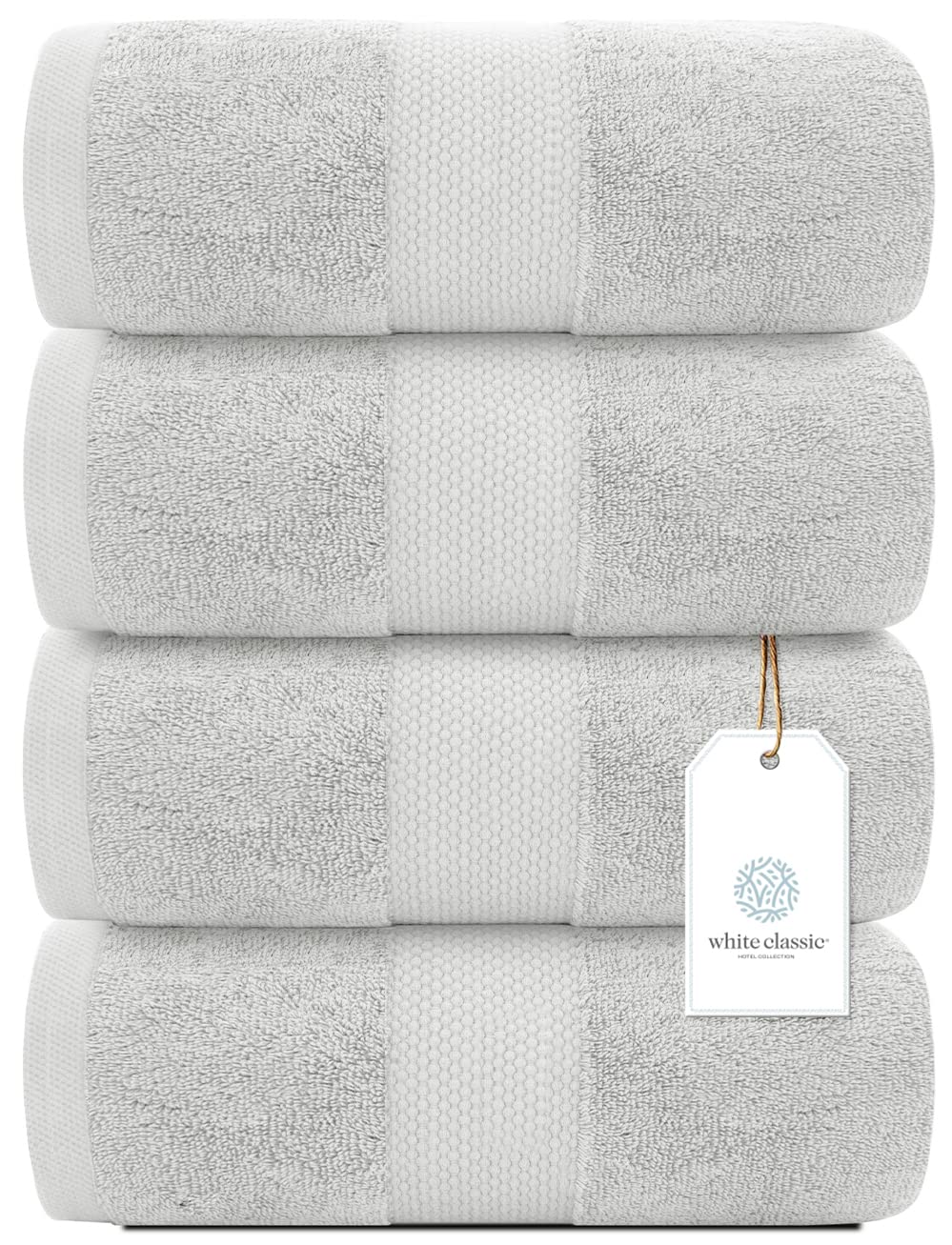 White Classic Luxury Bath Towels Set of 4 Large - 700 GSM Turkish Cotton Ultra Soft Bath Towels 27x54 | Highly Absorbent and Quick Dry | Hotel Towels for Bathroom Luxury, Plush Shower Towels, White