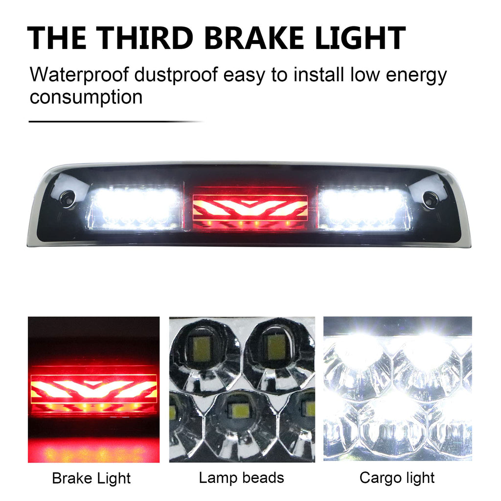 Tresound For 1994-2001 Dodge Ram 1500/2500/ 3500 Third 3rd LED Brake Light Cargo Lamp High Mount Brake Light Replacement (Black+ Smoke Lens)