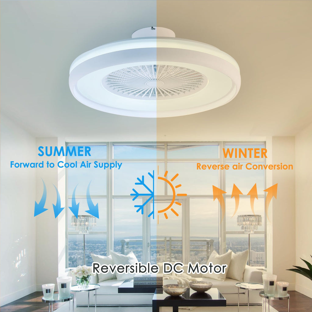 24" Bladeless Ceiling Fan with Light Remote, Smart LED Ceiling Fans with App Control, Modern Low Profile Dimmable Light Ceiling Fan for Bedroom Living Room Gold