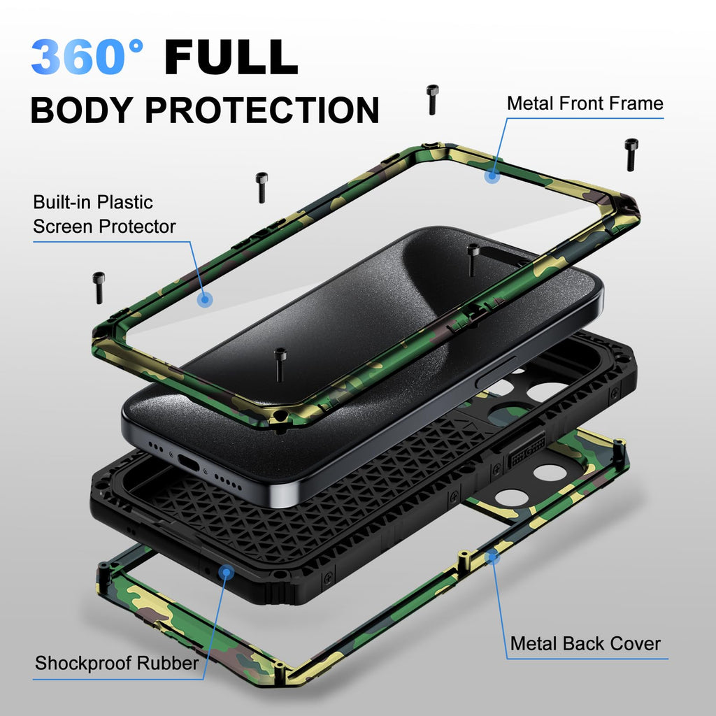 Beasyjoy for iPhone SE 2022/2020/ 8/7 Metal Case, Waterproof Heavy Duty Case with Screen Protector, Full Body Protection Military Grade Shockproof Defender Durable Sturdy Rugged Aluminum Cover, Black