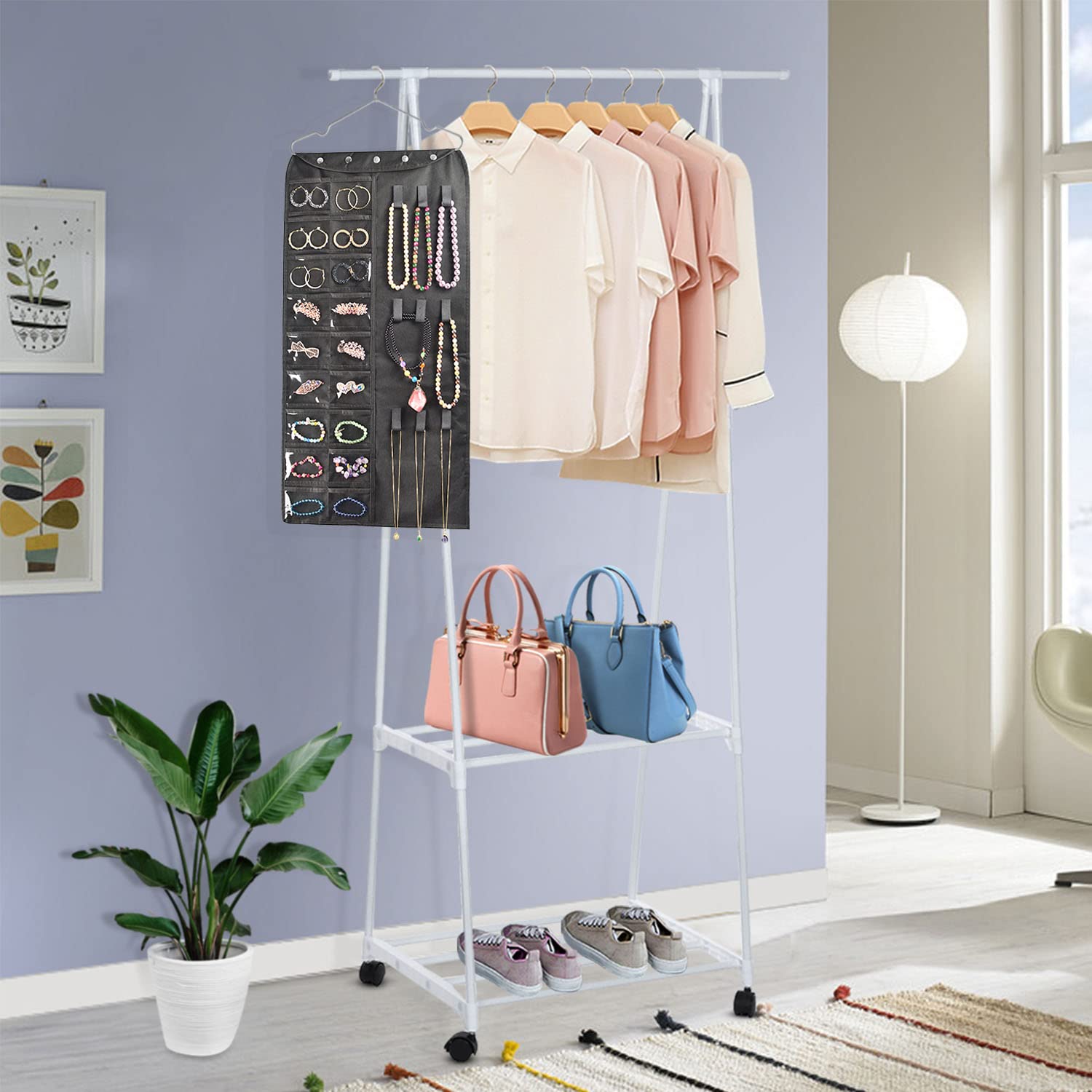 BB Brotrade Hanging Jewelry Organizer,Accessories Organizer,80 Pocket Organizer for Holding Jewelries（Beige）