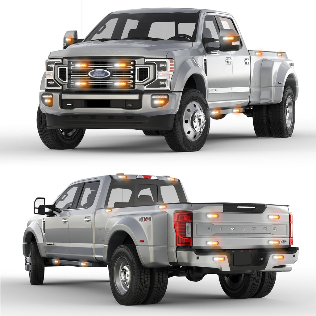 8-Pcs 12 LED Sync Feature Emergency Strobe Grille Lights Ultra Slim Surface Mount Hazard Warning Flashing Light Bar for Firefighter/Construction/Police/Trucks/Vehicles/Car/SUV (Amber/White)