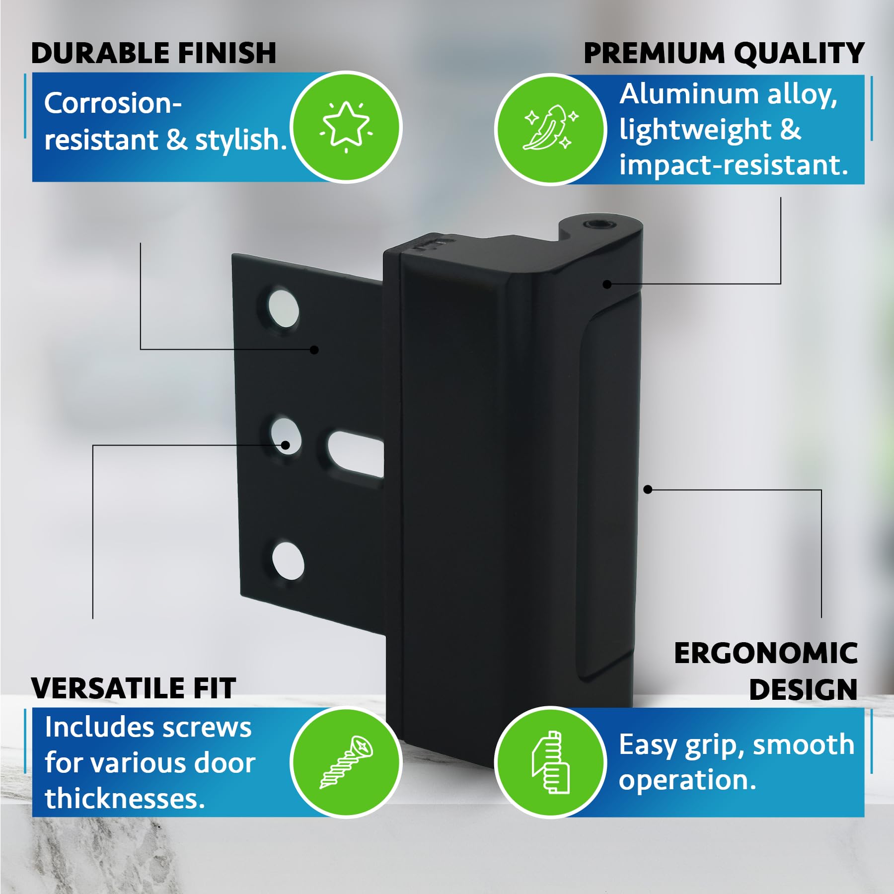 Dwell+Good Door Locks (2-Pack) - Easy To Install Aluminum Home Security Door Locks for Front Door - Child Proof Door Lock for Kids Safety - Withstand 800 lb of Force & Tamper Proof Top Door Lock Latch