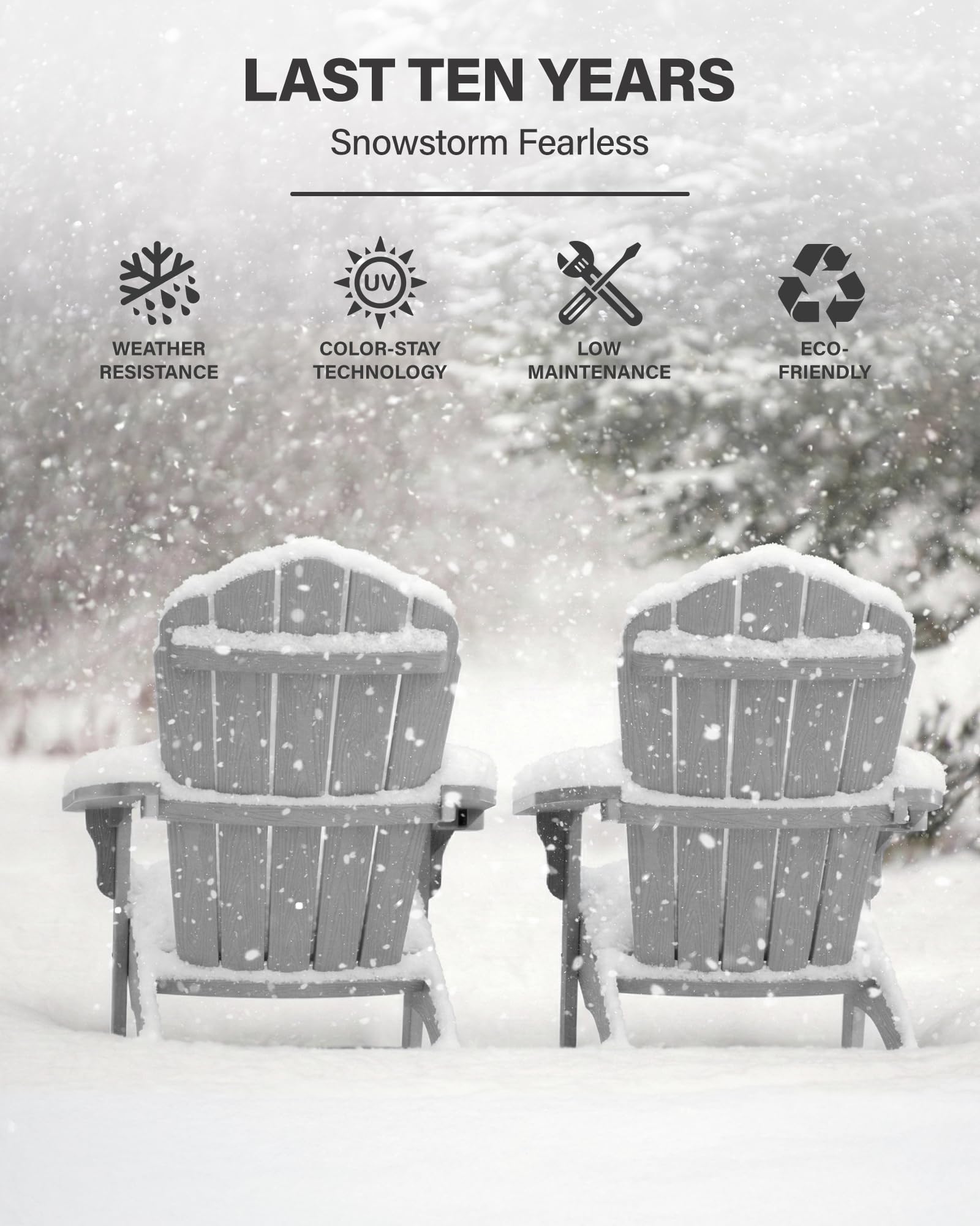 YEFU Oversized Plastic Adirondack Chair Set of 2 with Cup-Holder (Large Dual-Purpose), Weather Resistant, Poly Lumber Outdoor Chairs Duty Rating Widely Used in Patio, Lawn, Outside, Deck Chairs-Black