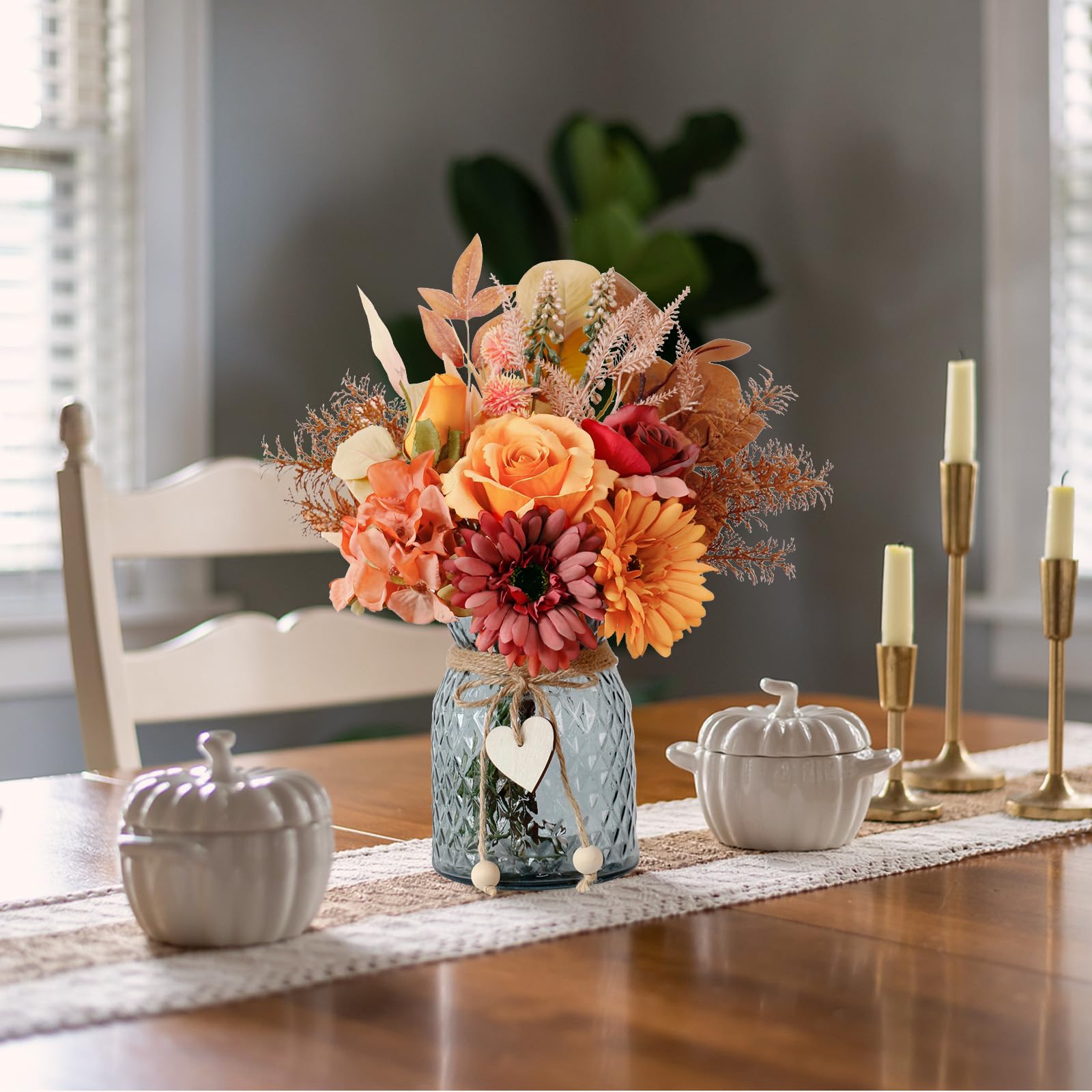 Leftover Fake Flowers in Vase,Faux Flowers in Vase,Table Centerpieces for Dining Room,Flower Centerpieces for Tables,Artificial Flowers,Kitchen Decor,Coffee Table Decor