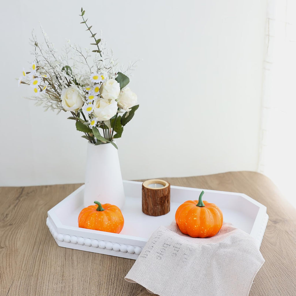 Hrastany Wood Rustic Serving Tray with Beads, Farmhouse Black Decorative Tray for Table Centerpiece, Christmas Wedding Halloween Home Decor
