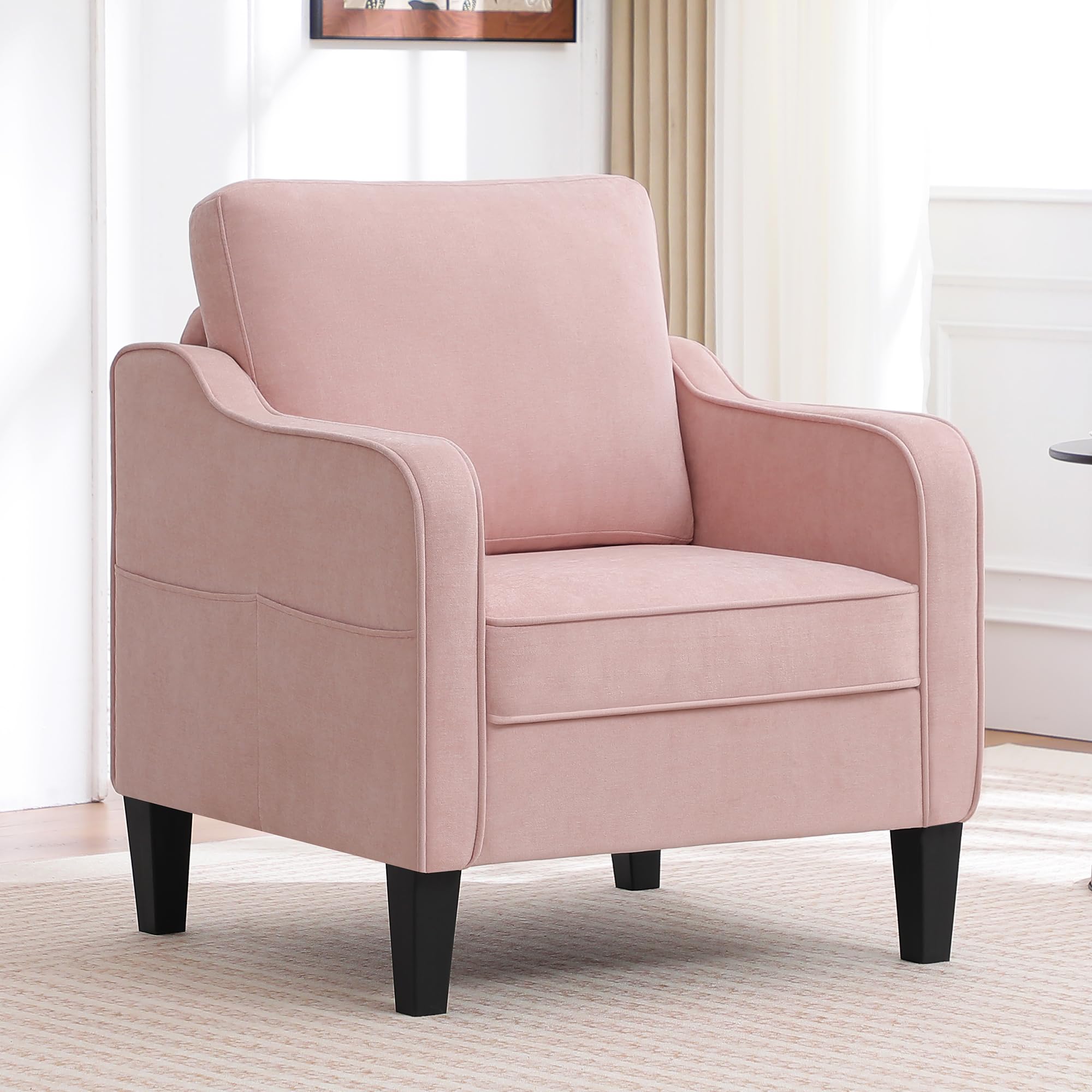 Accent Chair for Living Room, Mid Century Modern Reading Chair for Bedroom, Upholstered Armchair with Side Pockets, Comfy Single Sofa Side Chair for Office, Apartment, Small Room, Beige