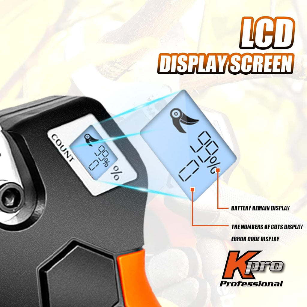 Cordless Electric Pruning Shears 40MM, Kebtek Professional Pruning Shears Battery Powered 21V Brushless Motor 2Pack 2AH Rechargeable Battery-LCD Display Screen (KT940)