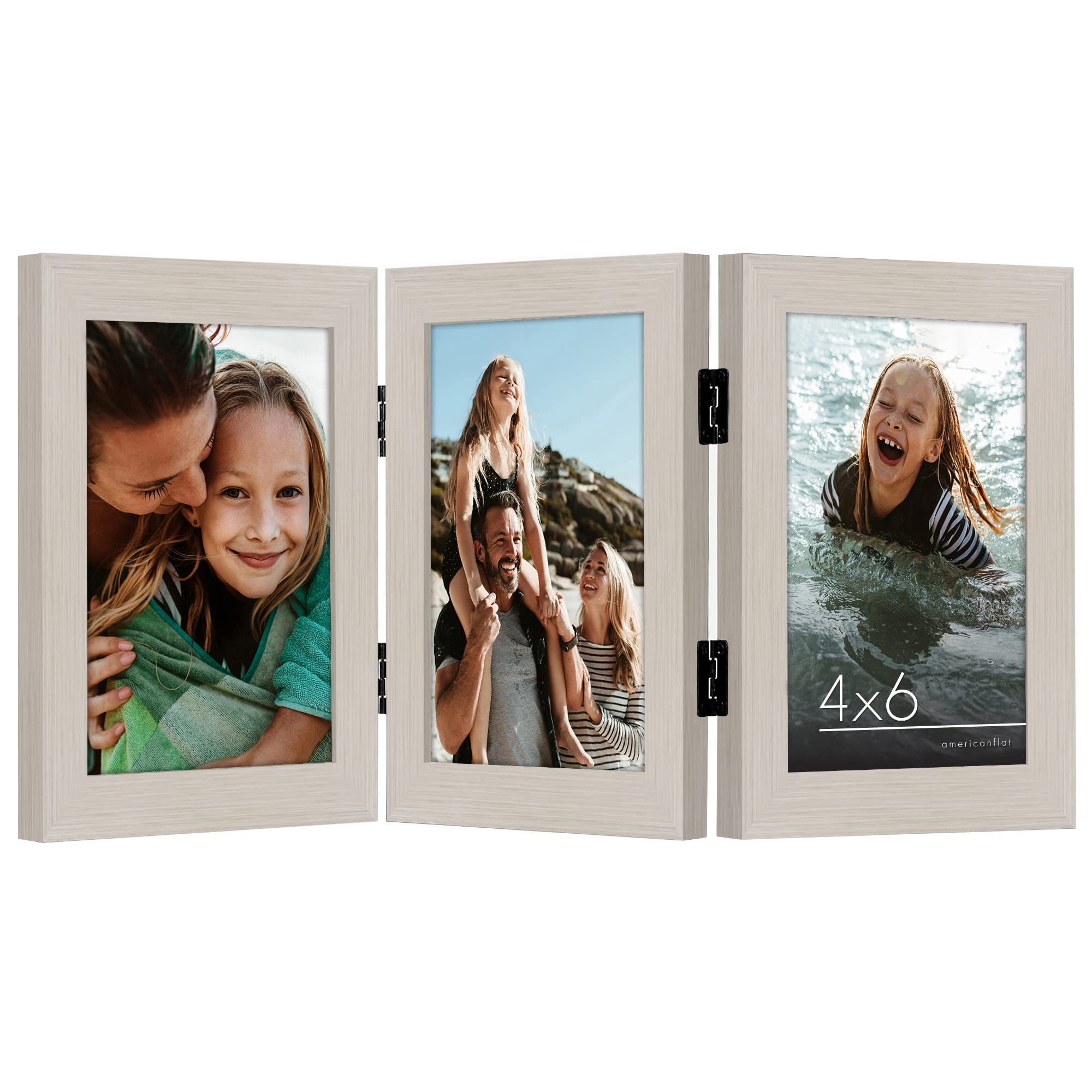 Americanflat Hinged 4x6 Picture Frame with Shatter-Resistant Glass - Double Picture Frames with Engineered Wood - Signature Collection - Photo Frame for Tabletop Display - Black