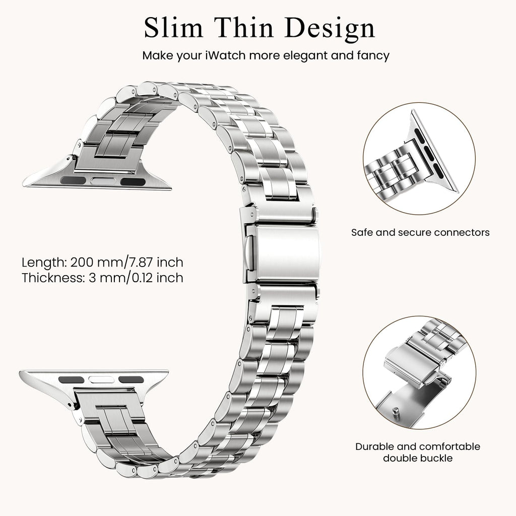 STIROLL Thin Replacement Band Compatible for Apple Watch 38mm 40mm 41mm 42mm(Series 11 10), Stainless Steel Metal Wristband Women Men for iWatch Ultra SE Series 9 8 7 6 5 4 3 2 1, Black